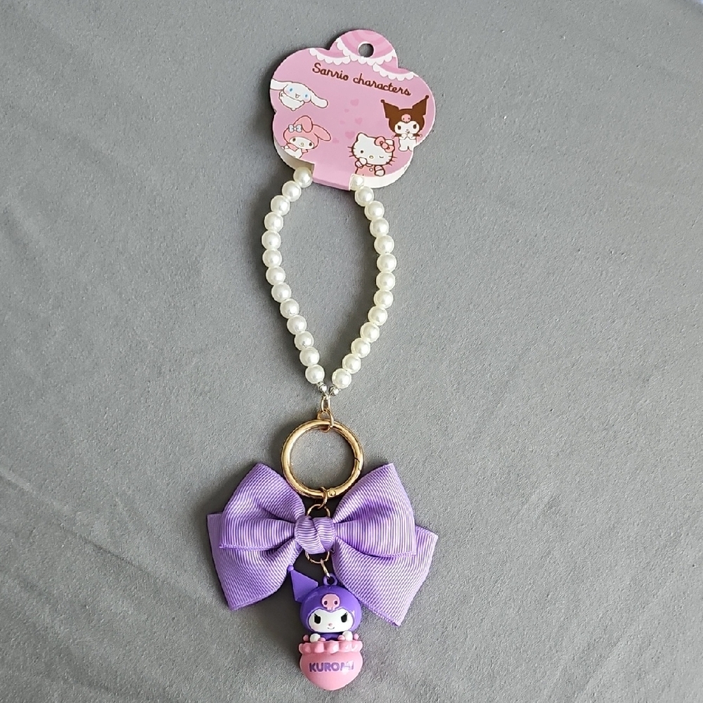 Purple Kuromi Keychain with Bow and Pearls